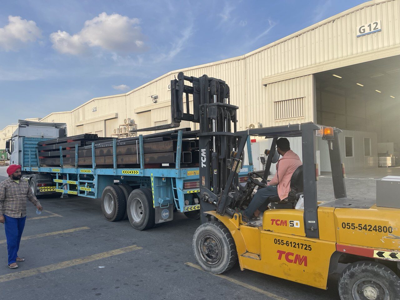 Structural steel loaded for delivery