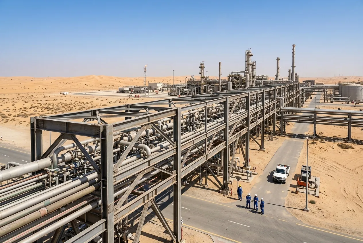 Structural steel pipe rack at an industrial plant in the UAE