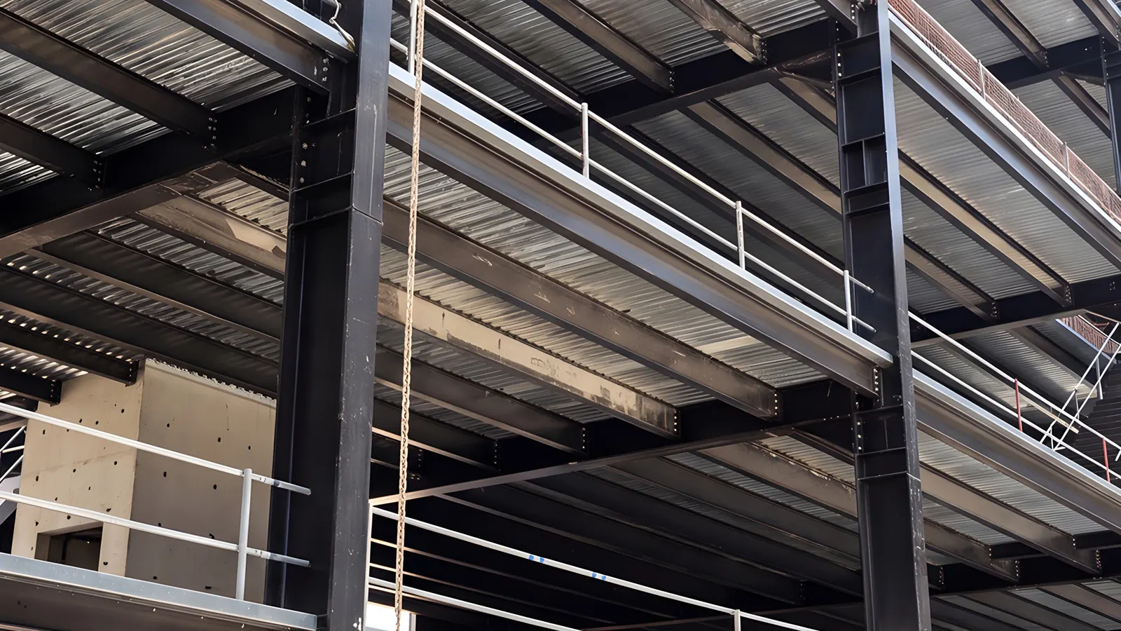 Structural steel building frame with metal decking, fabricated in Dubai by Morshedi